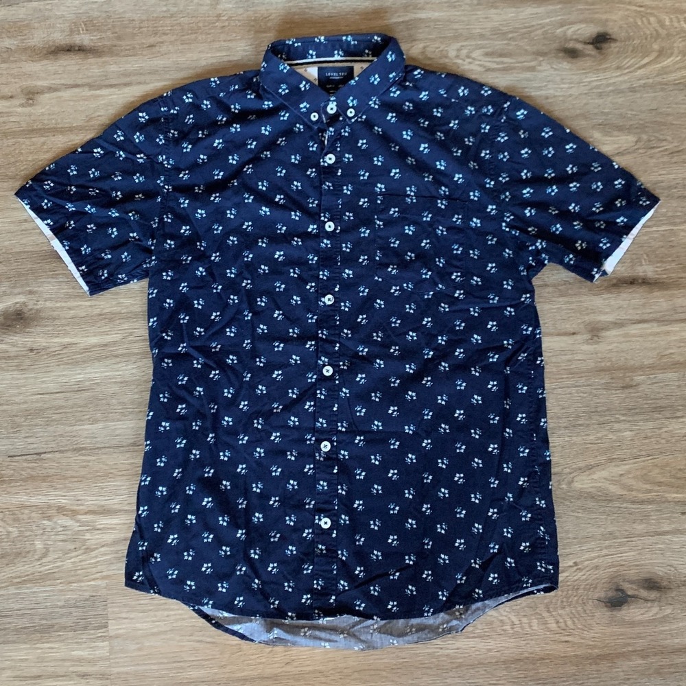 Excellent Condition Level Ten Navy Blue Floral Button Up Shirt - Size Medium Men